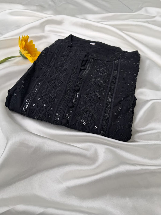 Black Embroidered Georgette Kurti – Classic & Graceful