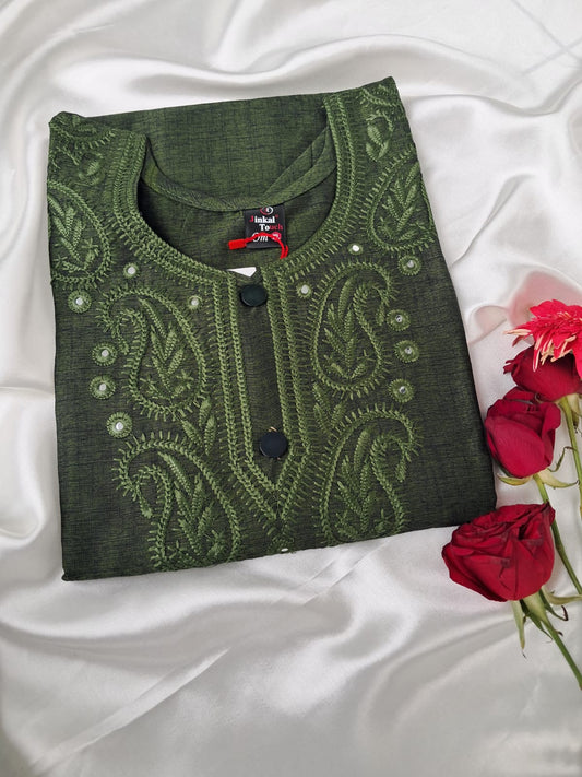 Green Embroidered Cotton Kurti for Women – Elegant, Comfortable & Stylish