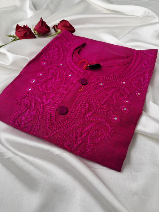 Magenta Embroidered Cotton Kurti – Elegant, Stylish & Comfortable