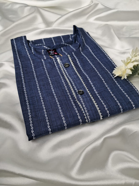 Classic Blue Striped Cotton Kurti for Women