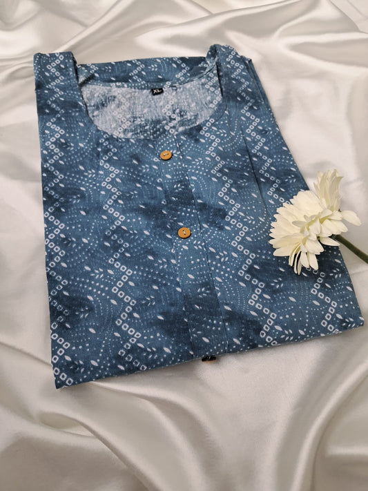 Elegant Blue Printed Cotton Kurti for Women