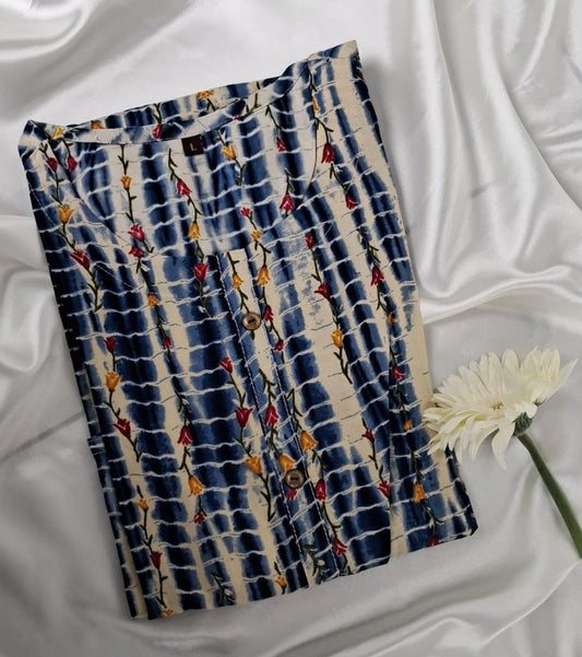 Elegant Blue & White Printed Cotton Kurti for Women