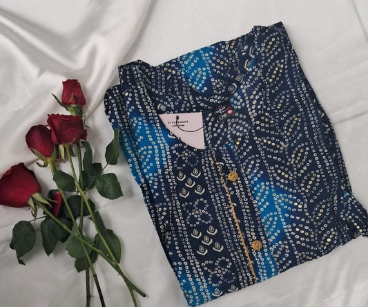 Blue Bandhani Print Kurti – Traditional Charm with Modern Elegance