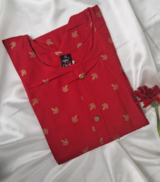 Elegant Red Printed Kurti – Traditional Charm with Modern Comfort